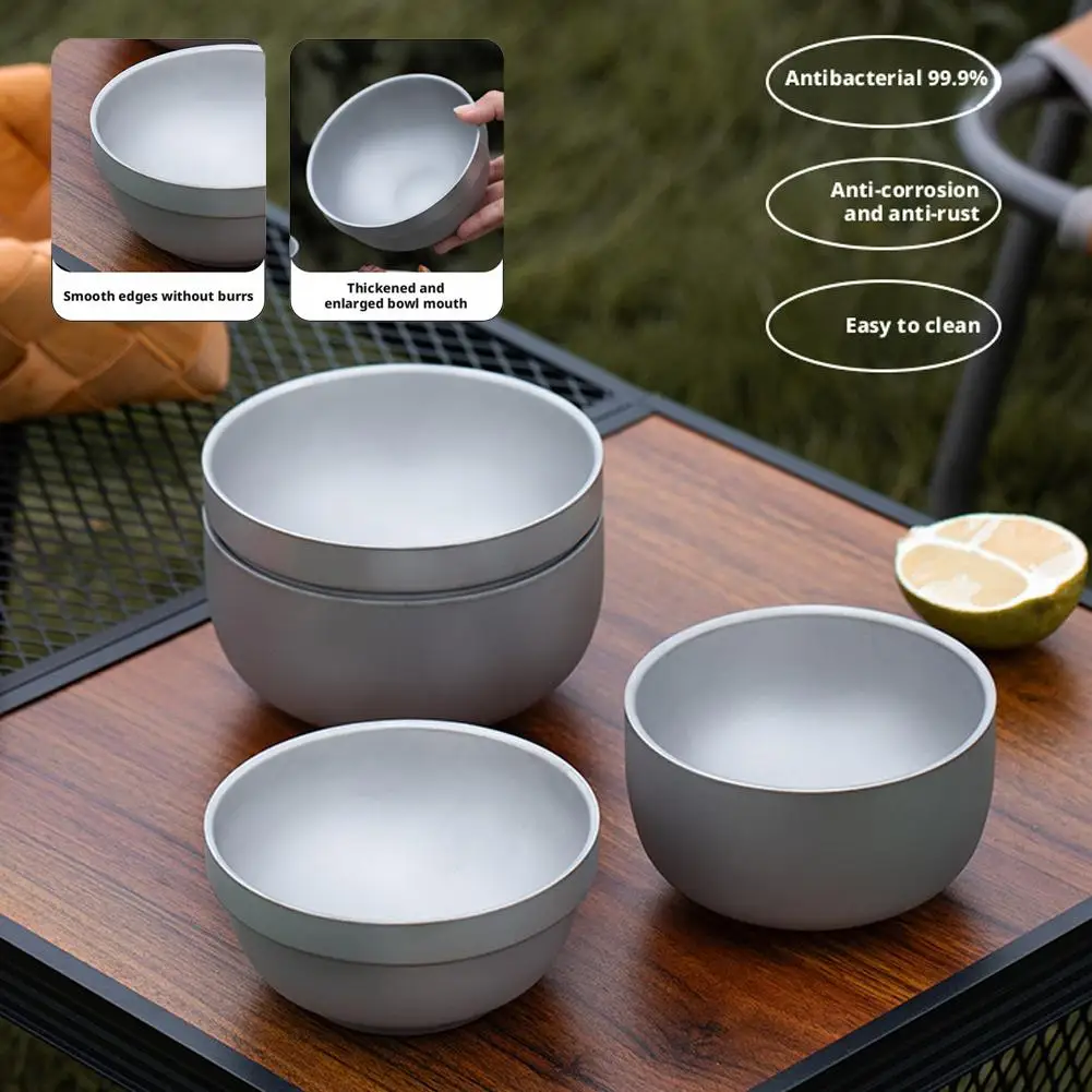 Tragbare Schüssel aus Titan, doppelwandig, ultraleicht, umweltfreundlich, Reinigungsgeschirr für Outdoor, Camping, Grillen, Picknick, Backcountry Image