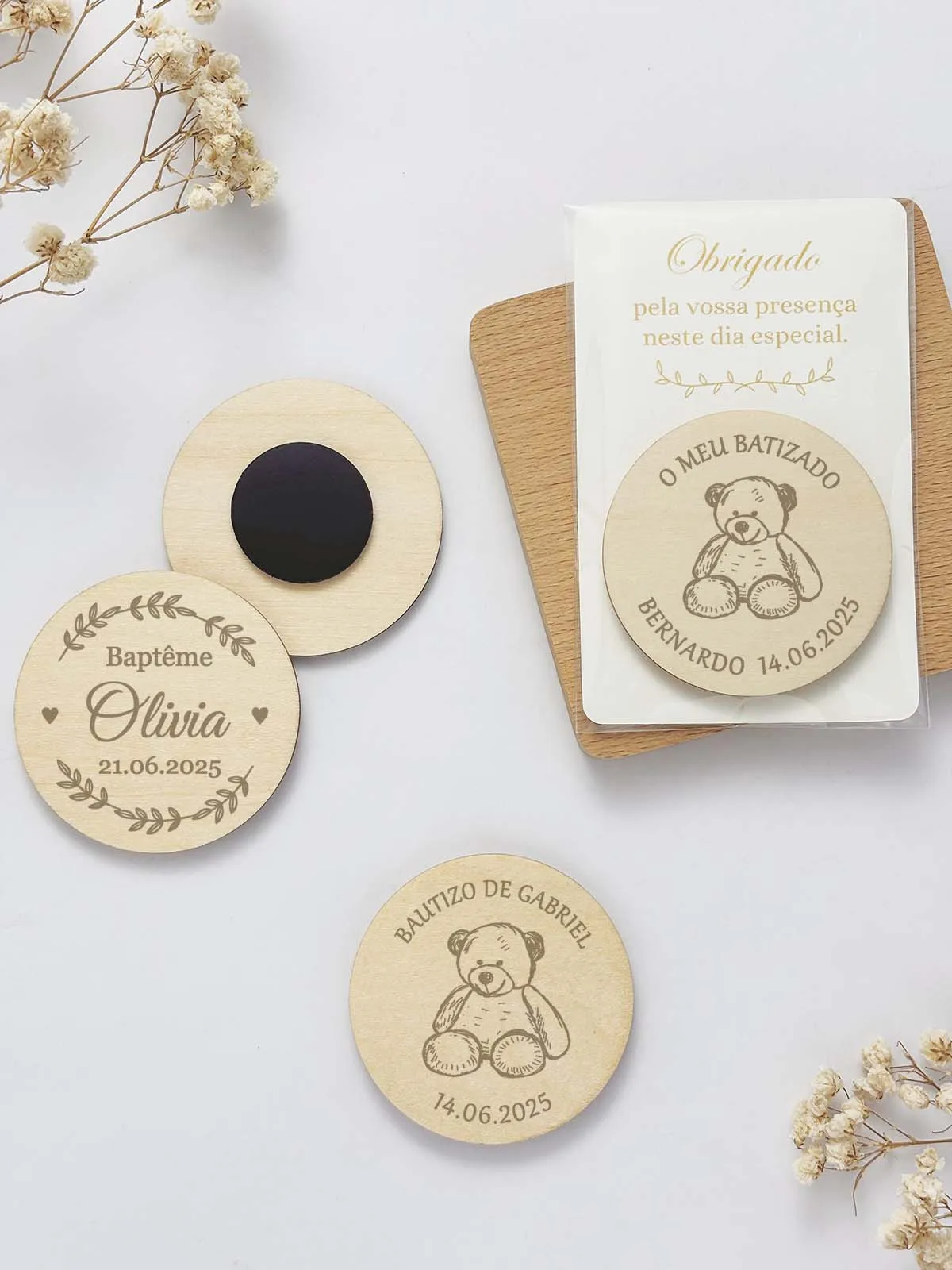 Bomboniere per battesimo Magneti per frigorifero personalizzati Bomboniere per battesimo Souvenir per battesimo Regali per ospiti Magneti in legno personalizzati