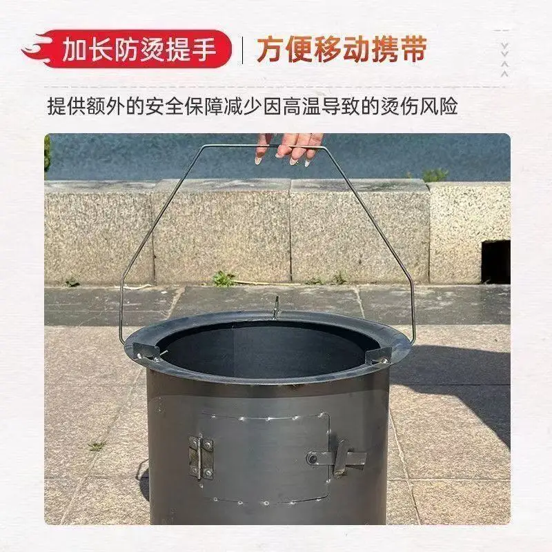 Verdickter Stahl-Holzkohleofen zum Heizen, Haushaltsheizung, Kochen im Freien, Picknick, brennendes Brennholz, Höhe 26 cm, Breite 25 Image