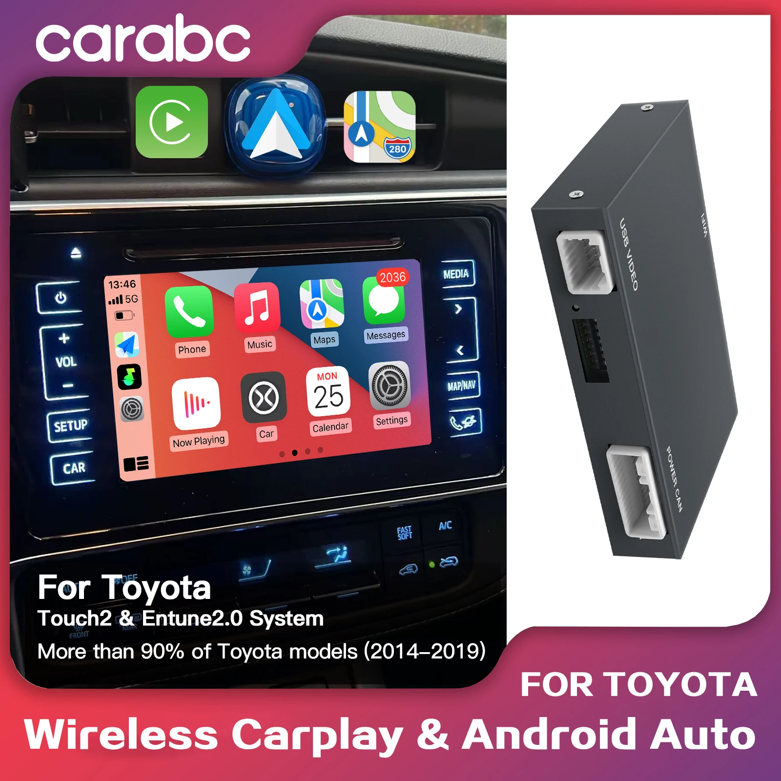 CARABC Drahtloses Carplay Android Auto für Toyota Entune 2.0 Touch 2 RAV4 Highlander Tundra Sienna Prius Yaris Camry CHR-Modul Image