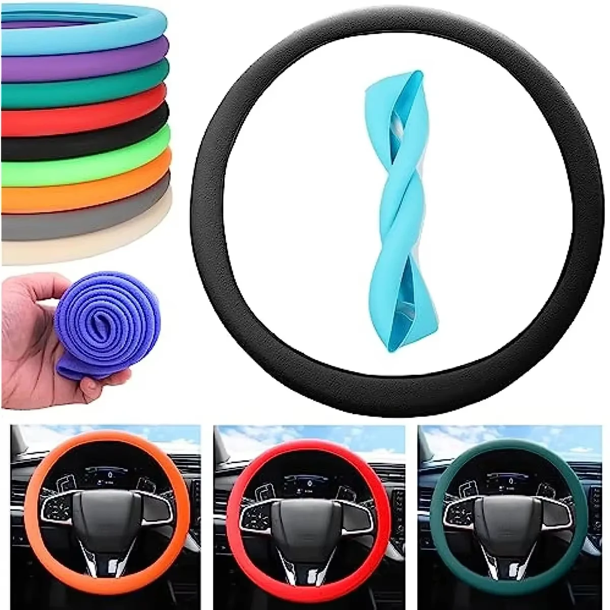Coprivolante universale in silicone antiscivolo per auto Texture elastica Coprivolante a forma di D Accessori per la decorazione dell'auto