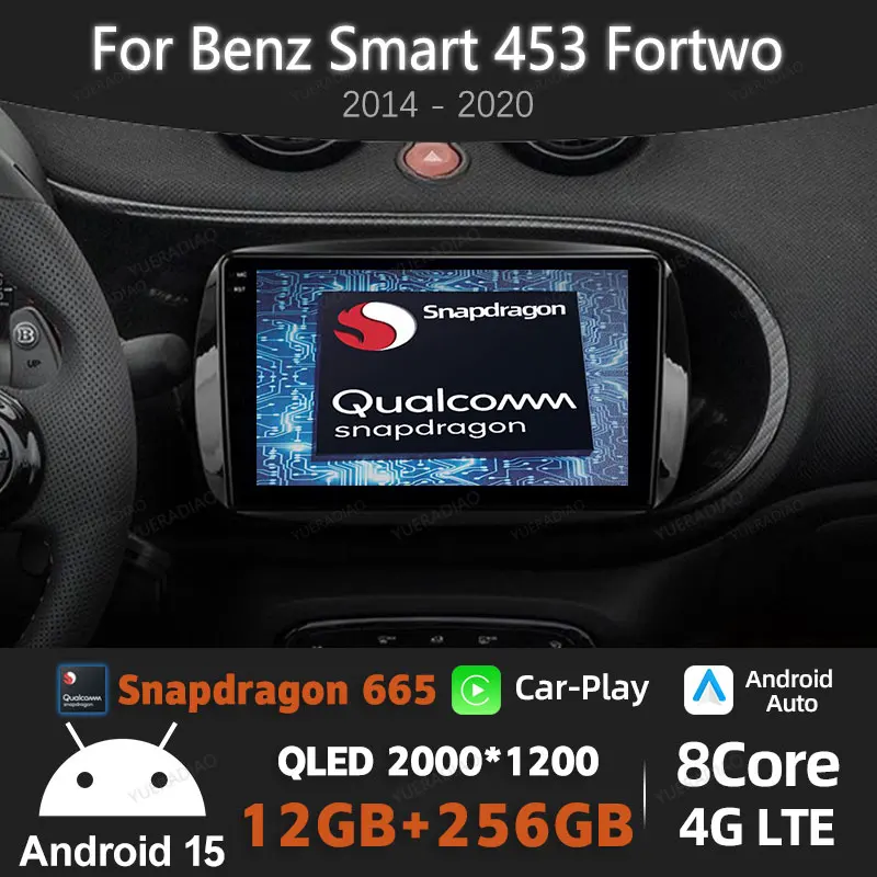 Android 15 Autoradio Für Mercedes Benz Smart 453 Fortwo 2014-2020 Qualcomm 4G WIFI Multimedia Video Player GPS NAVI 2DIN BT Image
