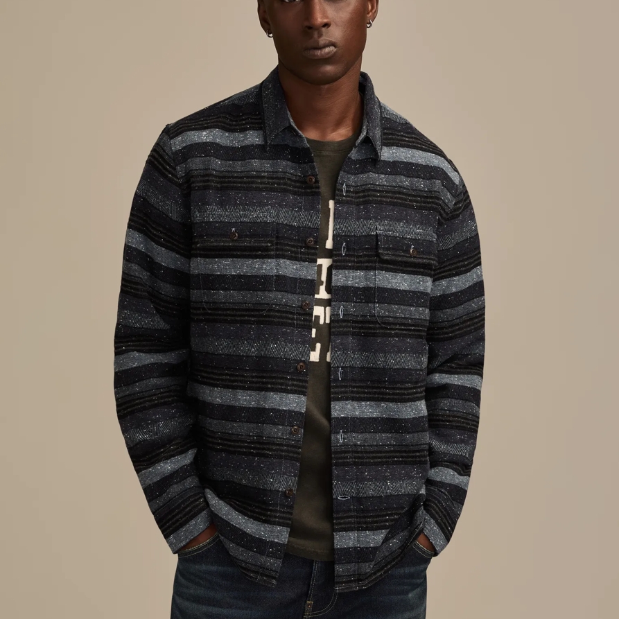 Lucky Brand Snow Heather Flannel Shirt - Men's Clothing Outerwear Shirt Jackets in Blue Multi, Size S