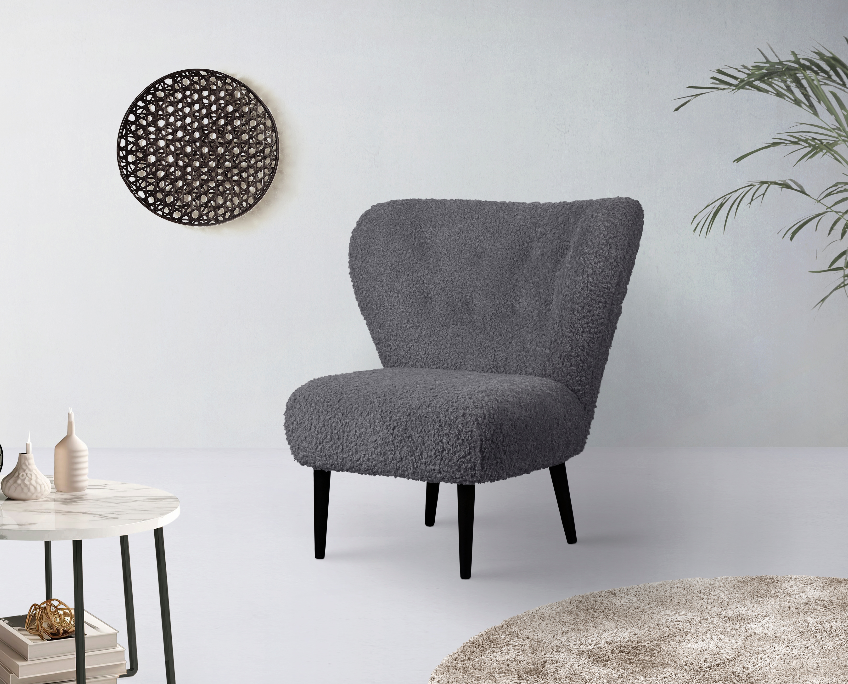 Sessel "Dinah", grau (dunkelgrau), B:84cm H:92cm T:83cm, 100% Polyester, LEGER HOME BY LENA GERCKE, Sessel, Sessel Sessel mit Hocker Einzelsessel Ohrensessel mit Hocker Ohrensessel, Knopfheftung im Rücken, wahlweise mit oder ohne Hocker