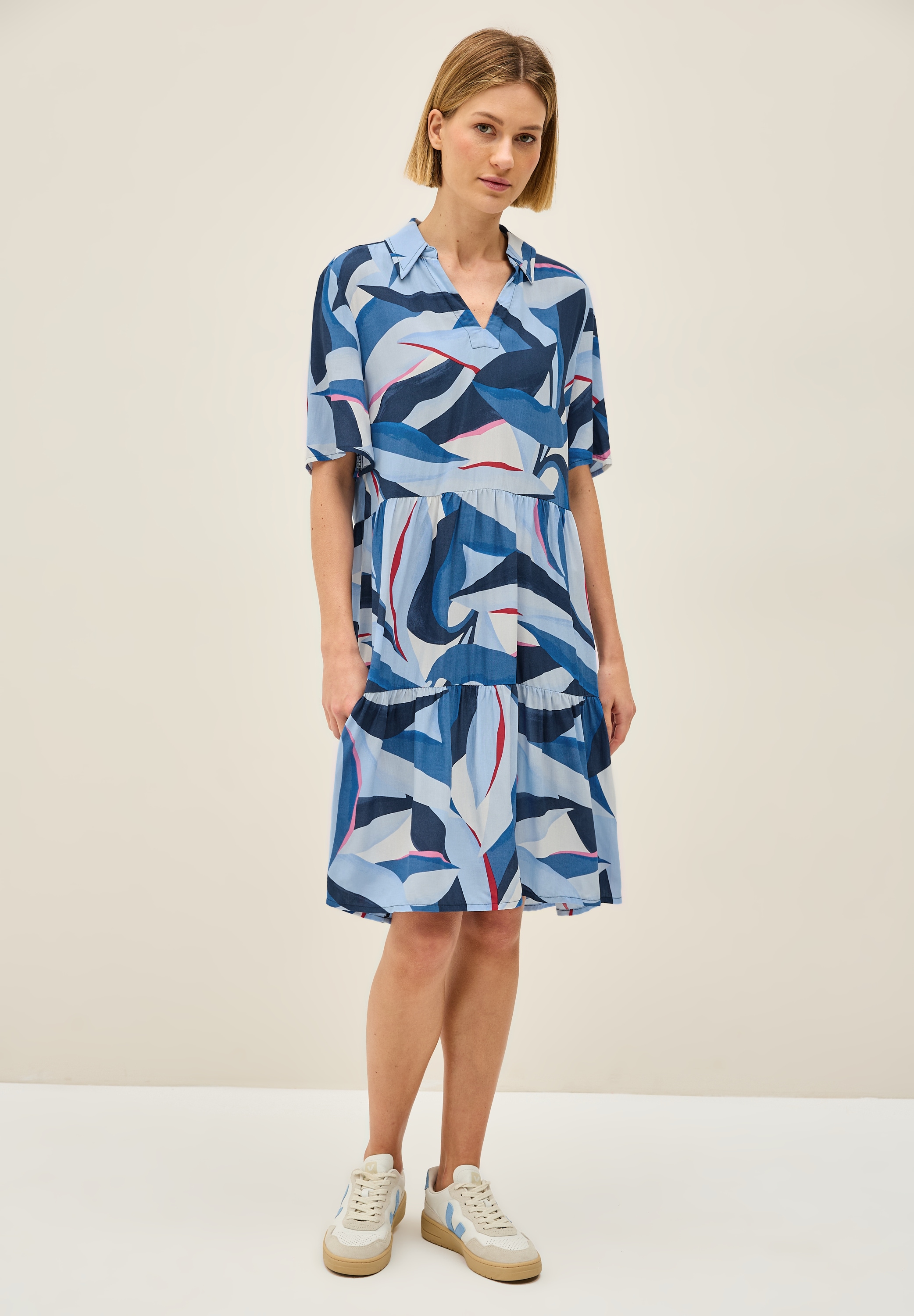 Sommerkleid CECIL, Damen, Gr. S (38), US-Größen, blau (urban navy blau), Stoff, 100% Viskose, bedruckt, normal knieumspielend, V-Ausschnitt, abgesteppt, Kleider Sommerkleid, mit allover Print