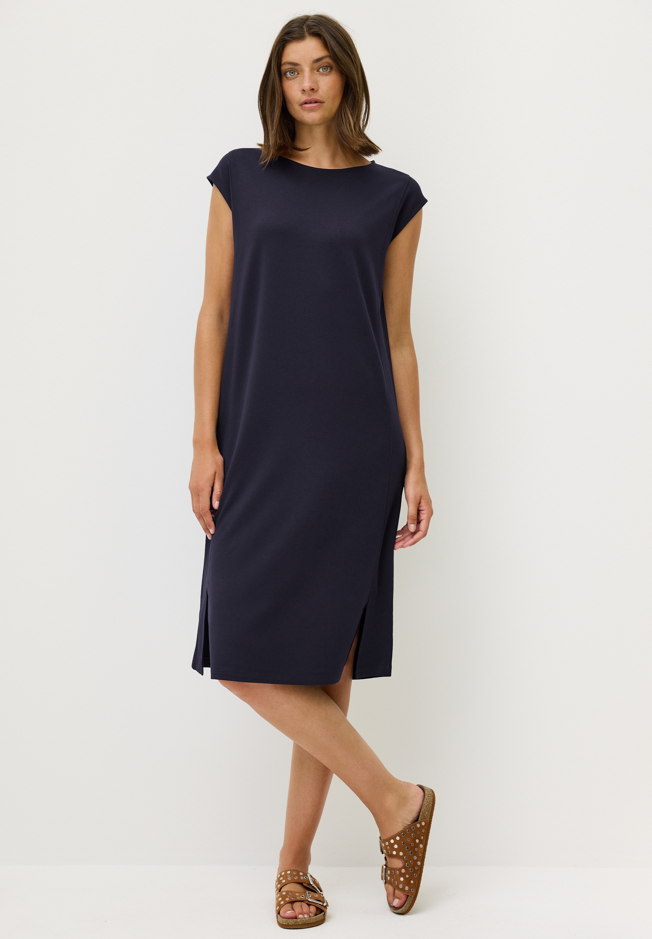 Jerseykleid CECIL, Damen, Gr. M (40), US-Größen, blau (urban dunkelblau), Stoff, 70% Viskose, 27% Nylon, 3% Elasthan, unifarben, normal normal, Rundhals, abgesteppt, Kleider Jerseykleid, in Unifarbe