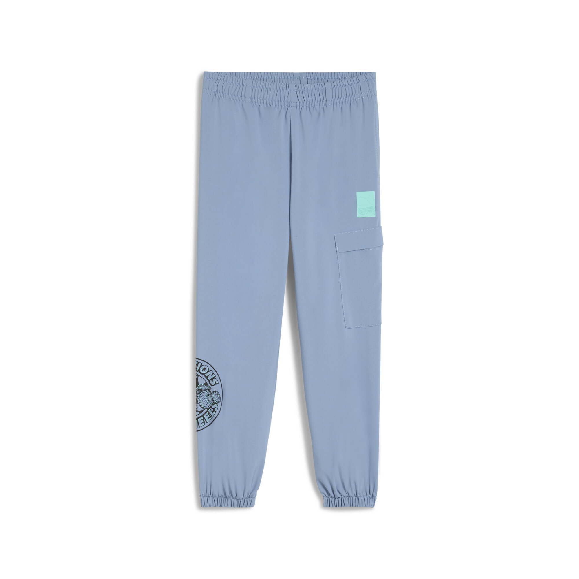 Sporthose PUMA "PUMA x HOT WHEELS™ MONSTER TRUCKS Cargohose Jungen", Mädchen, Gr. 110, Normalgrößen, blau (cool blau), 100% Polyester, bedruckt, relaxed fit, Hosen Sporthose