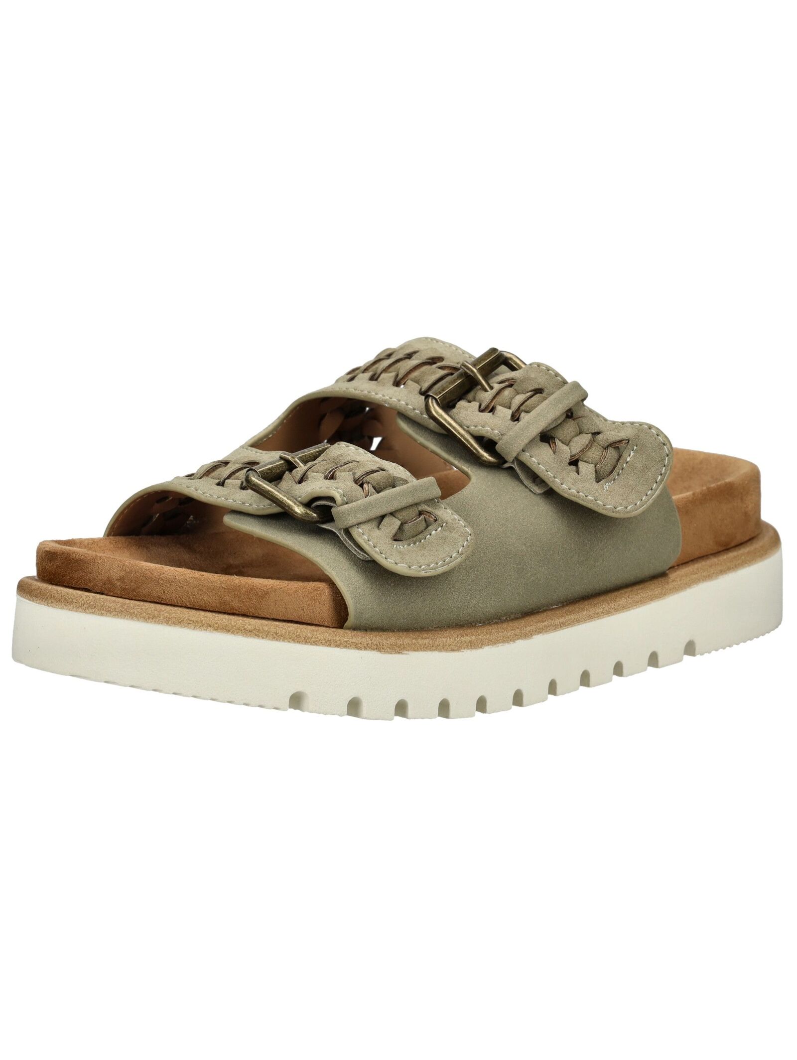 Pantolette MUSTANG SHOES "Mustang Shoes Pantoletten Lederimitat/Textil", Damen, Gr. 39, grün (khaki), Lederimitat, Textil, Schuhe Pantolette