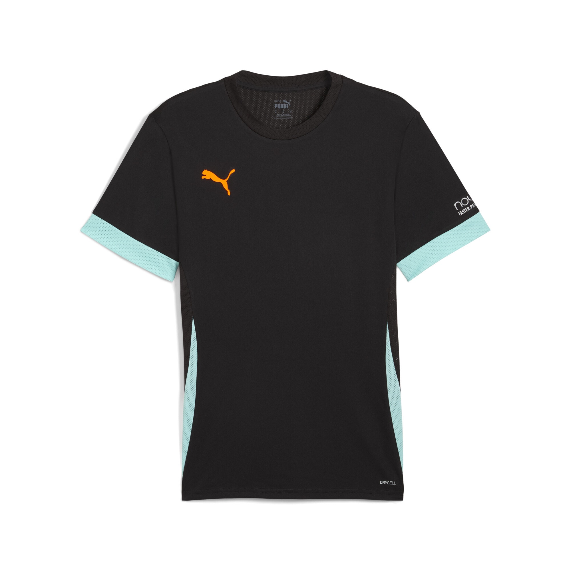 Trainingsshirt PUMA "INDIVIDUAL Padeltrikot Herren", Herren, Gr. M, schwarz heat fire safe lake orange blau, Obermaterial: 100% Polyester; Einsatz: 100% Polyester, clean, regular fit, Rundhals, Shirts