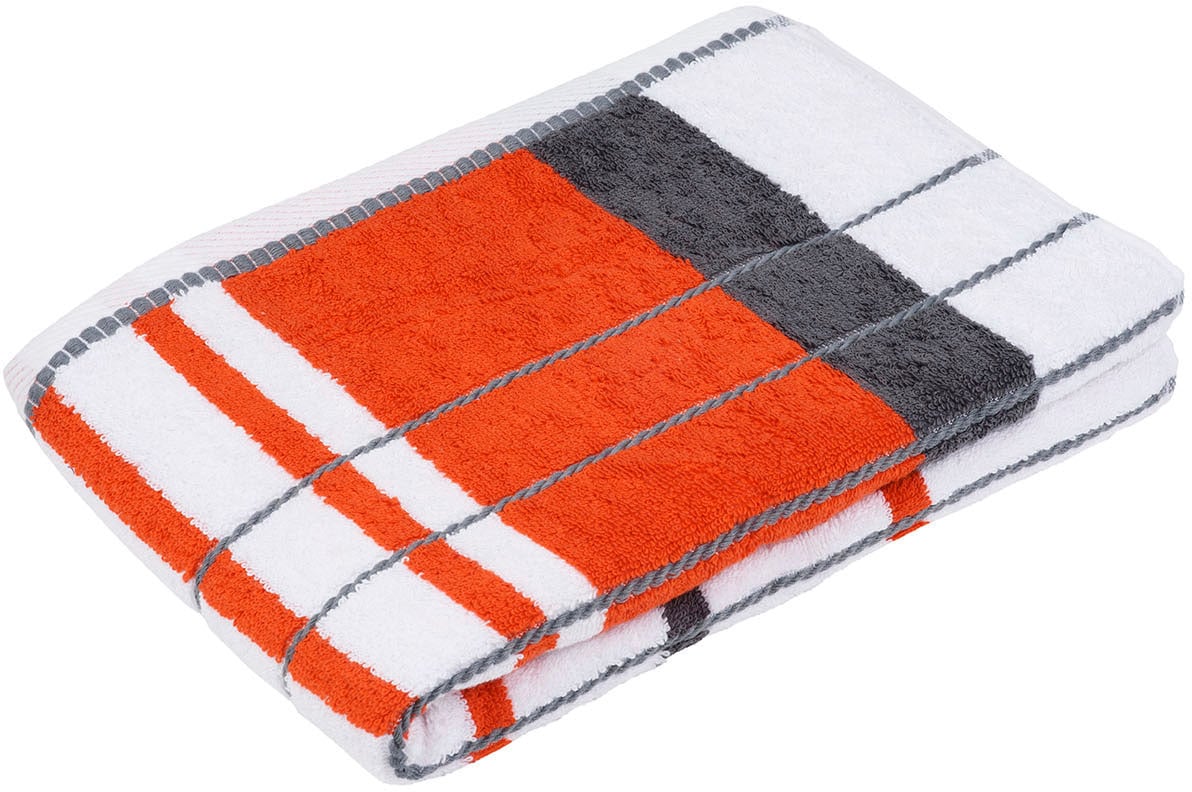 Duschtuch GÖZZE "Berlin Streifen", orange (orange, anthrazit), B:70cm L:140cm, Frottier, Obermaterial: 100% Baumwolle, Handtücher