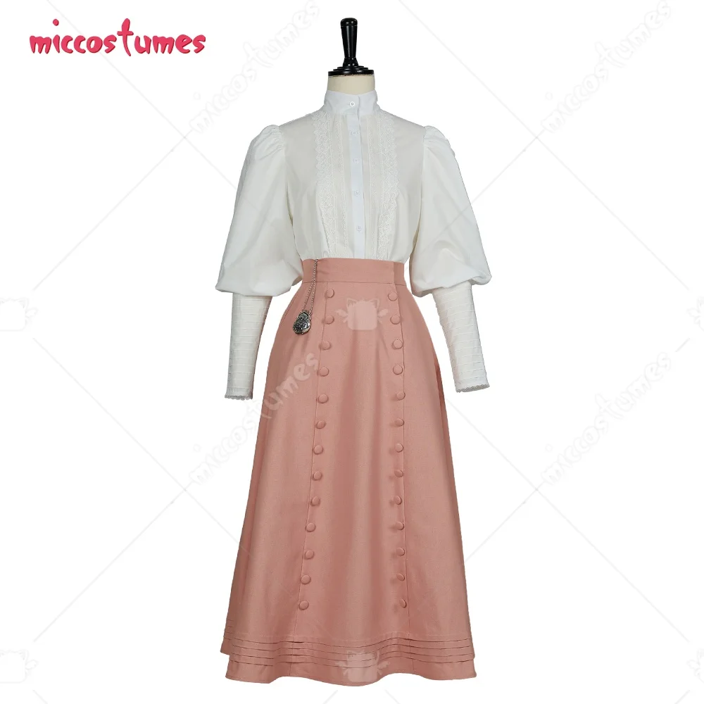 DAIZBELLA Gonna rinascimentale da donna Gonne lunghe a vita alta per donna Gonna da corte retrò medievale con bottoni rosa con volant Halloween