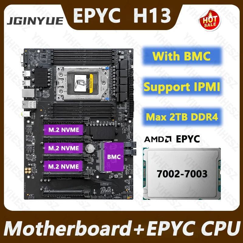 JGINYUE H13 DIY EPYC AMD Motherboard Set mit AMD EPYC 7002/7003 Serie CPU 8*DDR4 RAM Unterstützung IPMI DUAL 2,5G Netzwerk BMC Modul Image