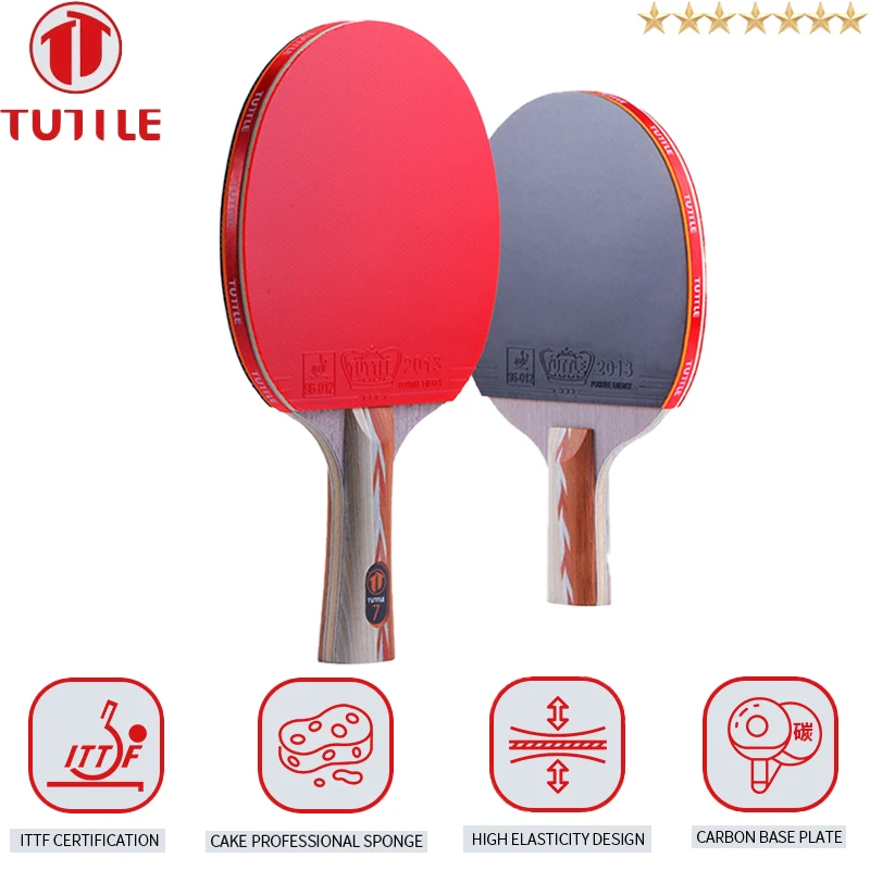 Tischtennisschläger auf professionellem Niveau, 7 Sterne, 7-lagig, Ayus + Tischtennisschläger aus Kohlefaser, hochdichtes Schwammgummi, ITTF-zugelassen Image