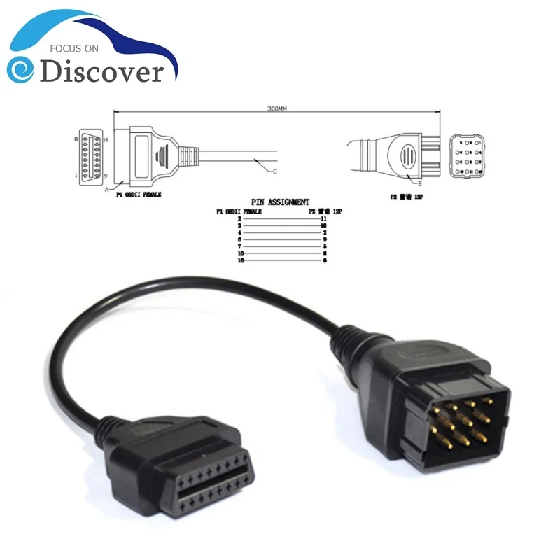 NEUE Hohe qualität Für Renault 12 Pin OBDII OBD 2 Stecker Adapter Diagnose Verlängerung Kabel Für Renault 12 Pin zu OBD2 16 Pin Image