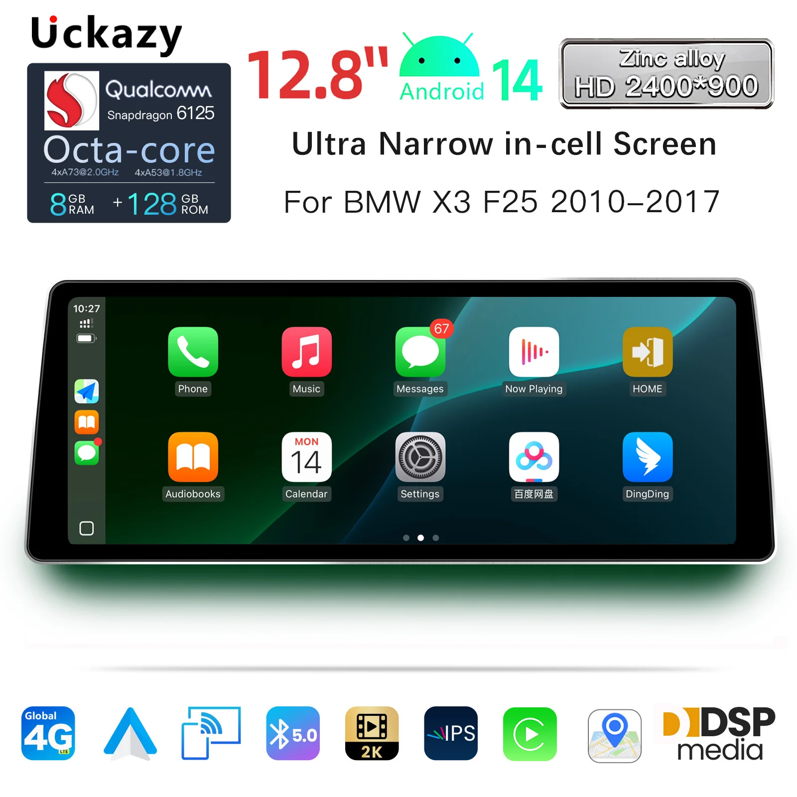 Wireless Carplay AutoRadio Android 14 Für BMW X3 F25 für BMW X4 F26 2010-2013 Multimedia Audio Stereo Bildschirm GPS Navigation 2400*900 Hohe Auflösung Kopf einheit F25 Carplay Snapdragon 665 8 Core Image