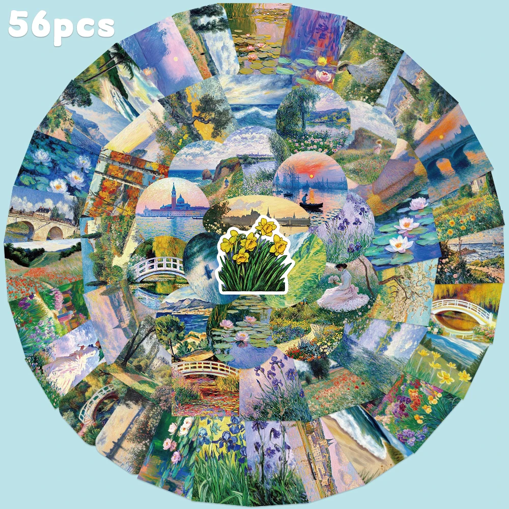56 stücke Ölgemälde Aufkleber Für Retro Kreative Aufkleber Für Laptop Gepäck Gitarre Kühlschrank Telefon Kühlschrank Brieftasche DIY Dekoration Aufkleber Image