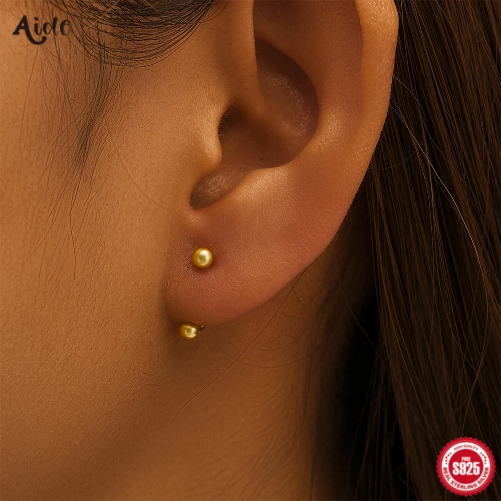Aide 925 Sterling Silber Doppel Perlen Zwei Möglichkeiten Zu Weg Piercing Stud Ohrringe Für Frauen 18 Karat Gold Einfache Elegante schmuck Pendient