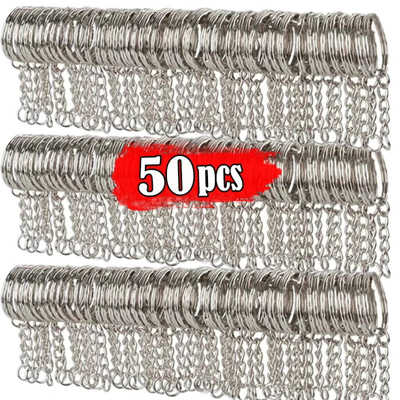 Silberner leerer Schlüsselanhänger aus Metall mit Ringglied, langer runder geteilter Schlüsselanhänger, Schlüsselanhänger, Ketten, Edelstahl-Schlüsselanhänger-Halter Image
