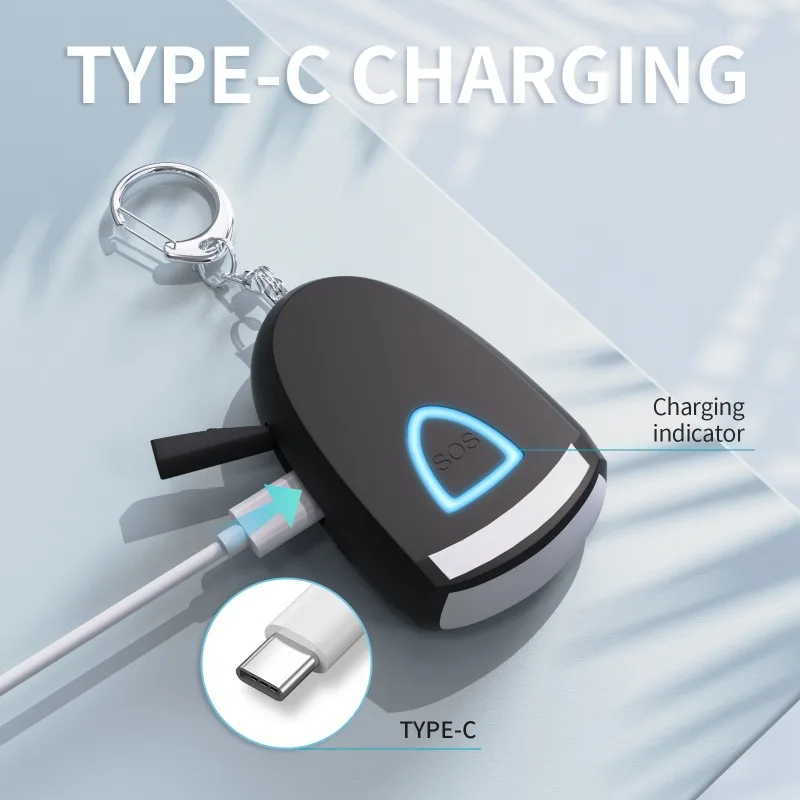 Heißverkaufter wiederaufladbarer persönlicher Alarm-Schlüsselanhänger – Selbstverteidigungsgerät mit LED-Licht, tragbares Anti-Wolf-Sicherheitsgerät für den Außenbereich Image