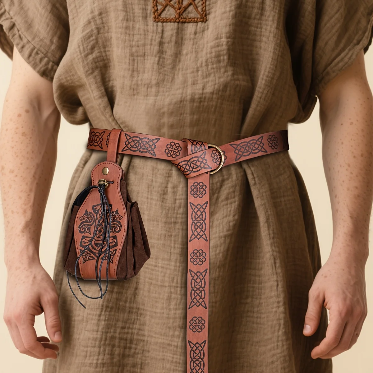 Mittelalterliches Kleidungskostüm, Gürtel im Renaissance-Stil, Gürteltasche aus Kunstleder, Wanderset, geeignet für Festivalkostüme und Dekoration Image