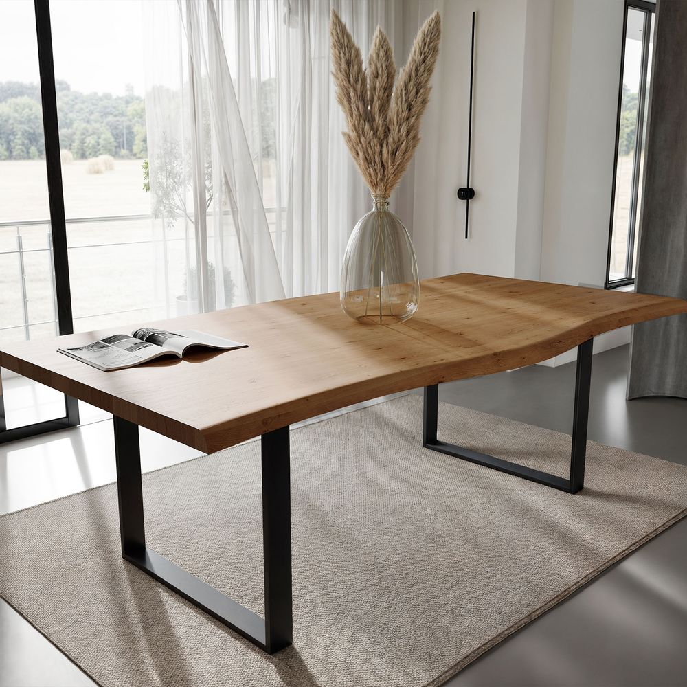 BlackWood »Table4YOU Amarillo« Wildeiche Massivholztisch Baumkante / Wildeiche natur / 4 cm / 200x100 cm