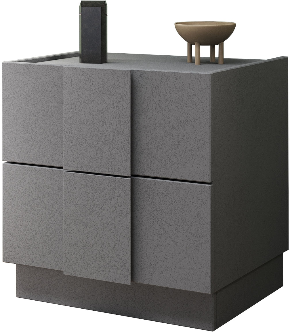 Nachtschrank INOSIGN "Jupiter, Nachtkommode (1-St), Nachttisch, Nachtkonsole, 2 Schubladen", steinfarben (ardesia), B:50cm H:52cm T:42cm, FSC-zertifizierter Holzwerkstoff, Schränke, Nachtschrank