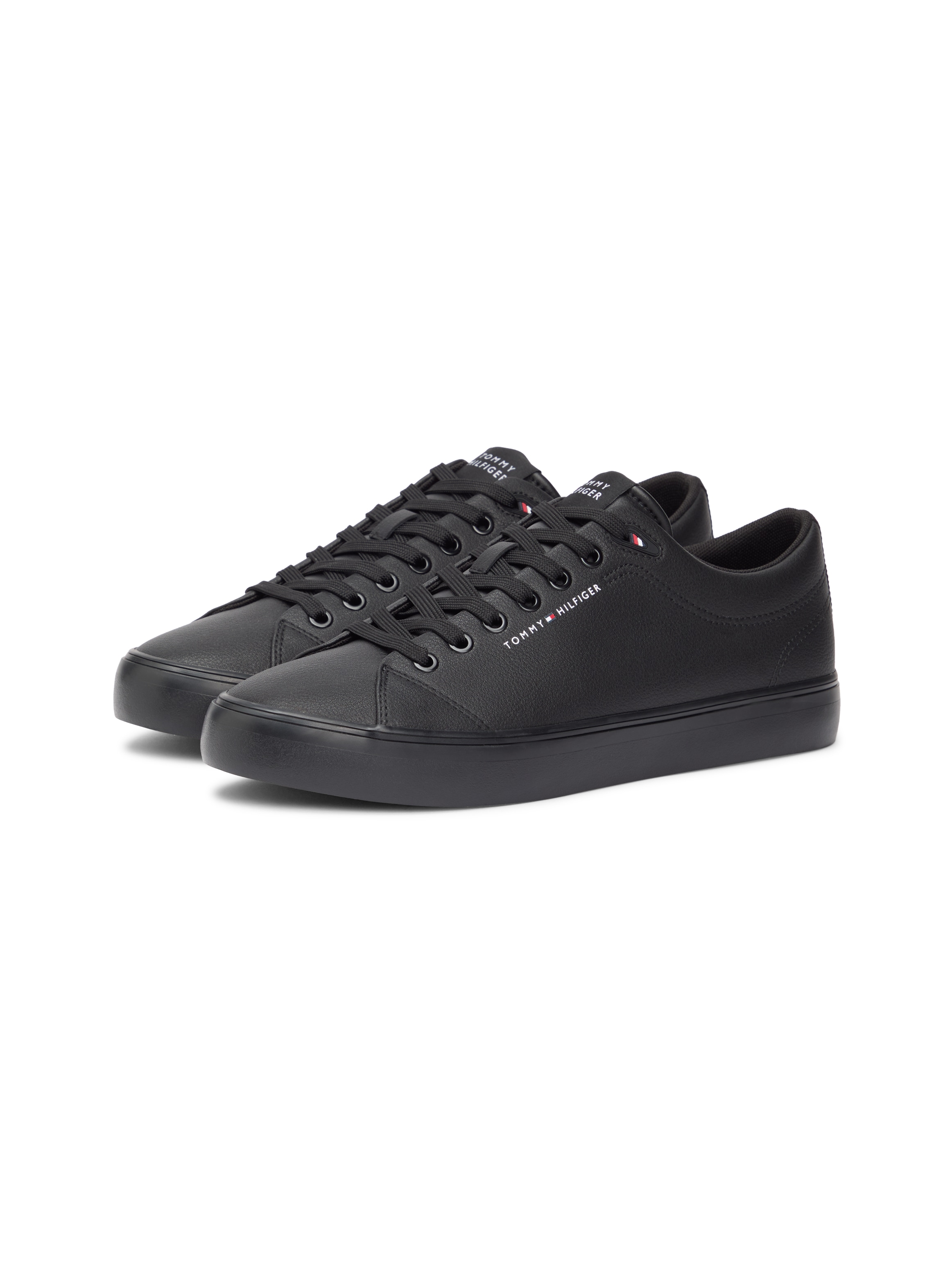 Sneaker TOMMY HILFIGER "TH HI VULC CORE LOW LTH II ESS", Herren, Gr. 47, schwarz, Lederimitat, Schuhe Sneaker, Freizeitschuh, Halbschuh, Schnürer in schmaler Form