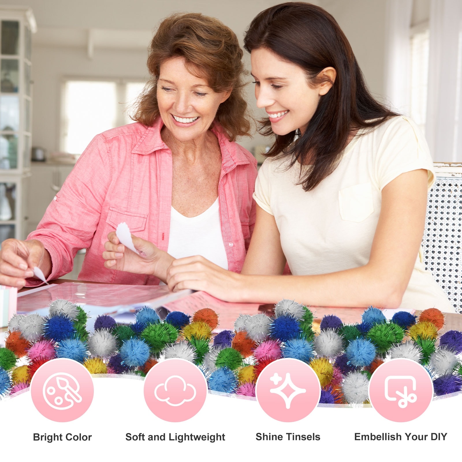 Glitter Pom Pom Balls, Mini Tinsel Sparkle Balls for Arts/DIY Crafts/Party Decoration/Christmas - 300 Pcs