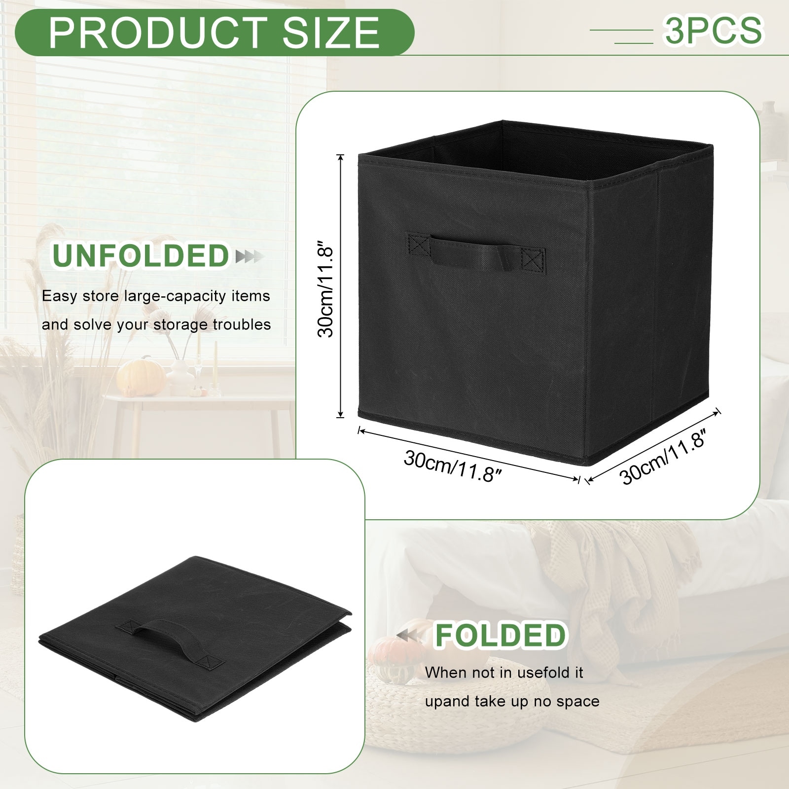 Fabric Storage Bins, Cube Storage Bin Foldable Storage Cube Organizer Bins with Handles - 11.8 x 11.8 x 11.8in
