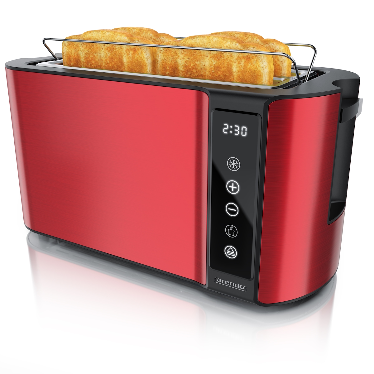 Arendo Toaster 4-Scheiben, Wärmeisoliertes Doppelwandgehäuse, Display Restzeitanzeige 2 lange Schlitze, für 4 Scheiben, 1500 W, Langschlitz Image