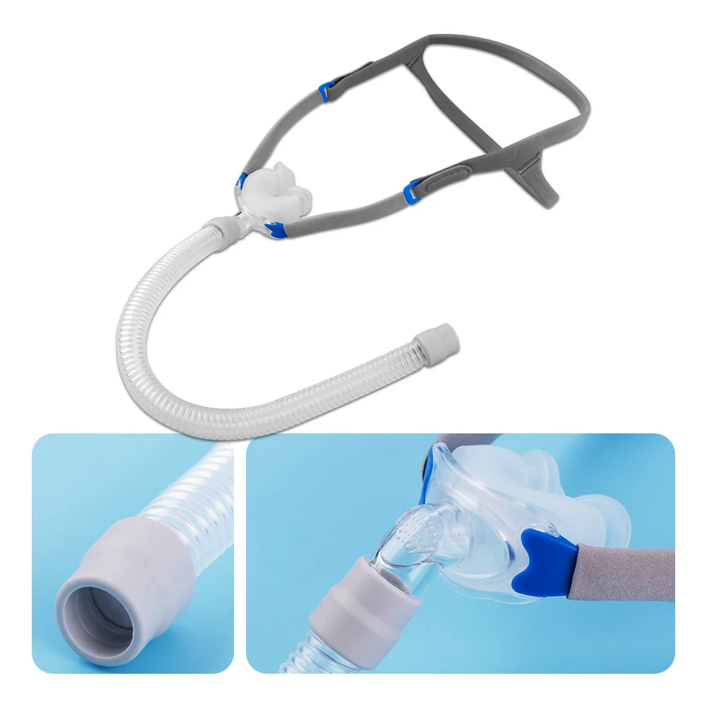 CPAP-Nasenkissenmaske zur Verwendung für automatische CPAP-BiPAP mit Kopfbedeckung und Schlauch, Anti-Schnarch-Apnoe-Nasenmasken, Schlaf-Hilfszubehör Image