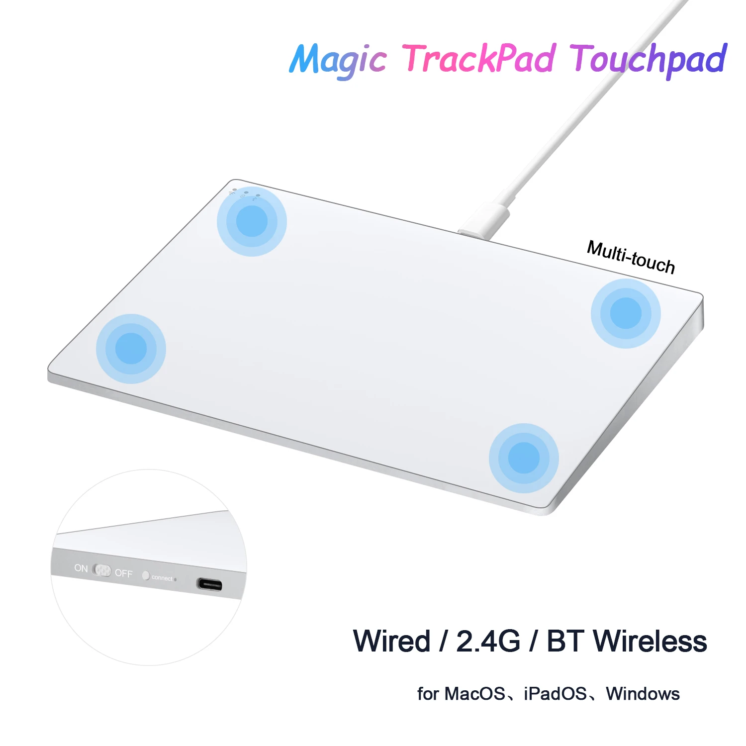 Wireless TrackPad BT Magic Touch Pad 2,4 G Multi-Touch-Maus USB Wireless/Kabelgebunden Win 11/10/8/Mac Touchpad für Laptop iPad Mac Image