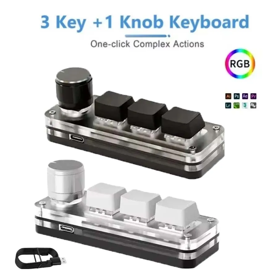 Mechanische USB-Tastatur für Photoshop, 3 Tasten, 1 Knopf, RGB-Programmierung, Makro-Gaming, benutzerdefinierte Programmierknopf-Tastaturen, Mini-Tastatur Image