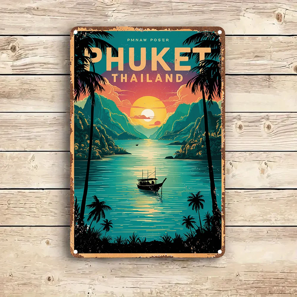 Raumdekoration Phuket Thailand Vintage-Stil Aluminium-Metallschild, Retro-Wandkunst aus Weißblech, langlebig, einfach aufzuhängen, einzigartiges Design, Image