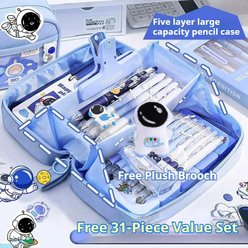 17/31-teiliges Set – Schreibwarentasche mit großem Fassungsvermögen, Federmäppchen, Kosmetiktasche, tragbare Make-up-Aufbewahrungstasche, Schreibtisch-Briefpapier-Aufbewahrungstasche Image