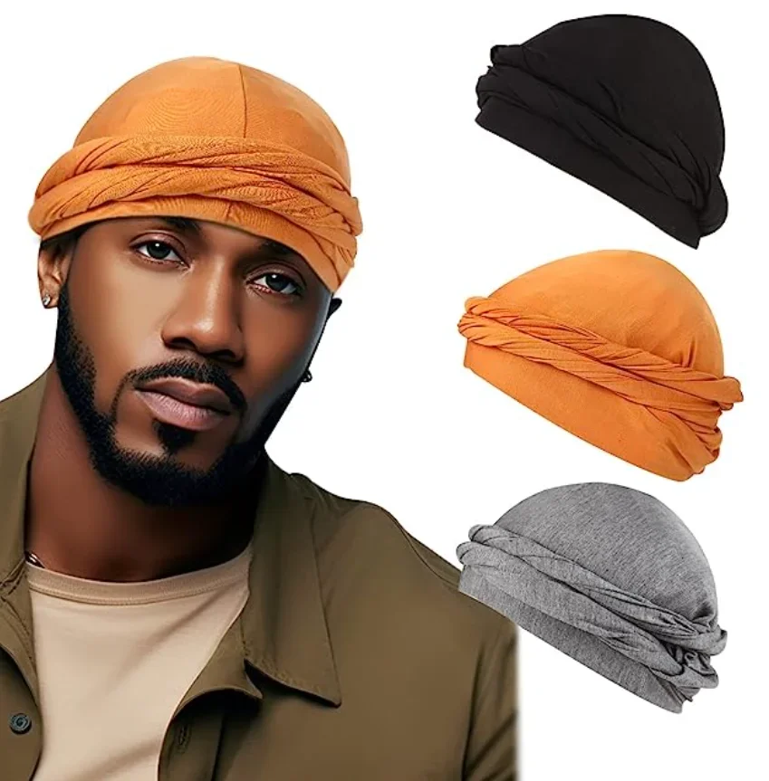 Vintage Turban für Männer Vintage Kopfwickel für Männer Stretch Modal und Satin Turban Schal Krawatte für Haare