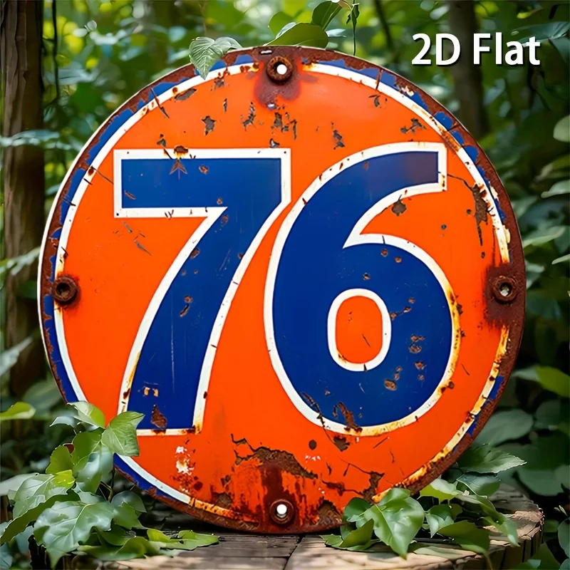 [2D Flat] Vintage 76, Metallschild – Rustikale Aluminium-Wandkunst mit Distressed-Finish, perfekt für Fahrradbegeisterte, Bars, Cafés, Image