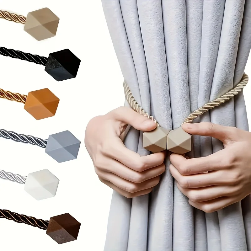 2-teiliger magnetischer Vorhang-Raffhalter – einfache Installation ohne Bohren mit Bindfadenschlaufe, stilvoller Halter für Vorhänge, Vorhänge für Wohnzimmer Image