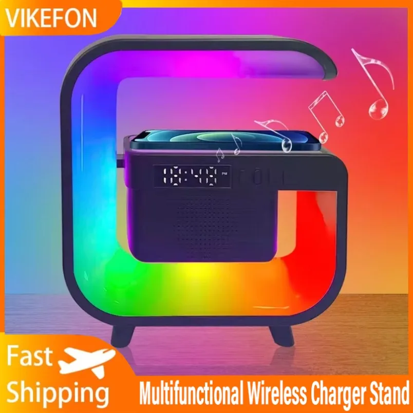 Multifunktionaler RGB-Bluetooth-Funklautsprecher, kabelloses Ladegerät, Ständer, TF-FM-Wecker für iPhone 16–12 Pro Max, Musik-Player Image
