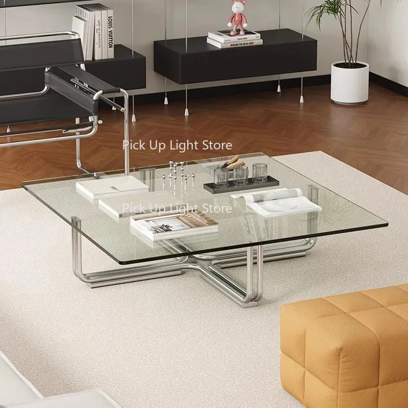 Leichter Couchtisch, Design, Kreativität, mittelalterlicher Tisch aus gehärtetem Glas, einfacher Heim-Wohnzimmertisch