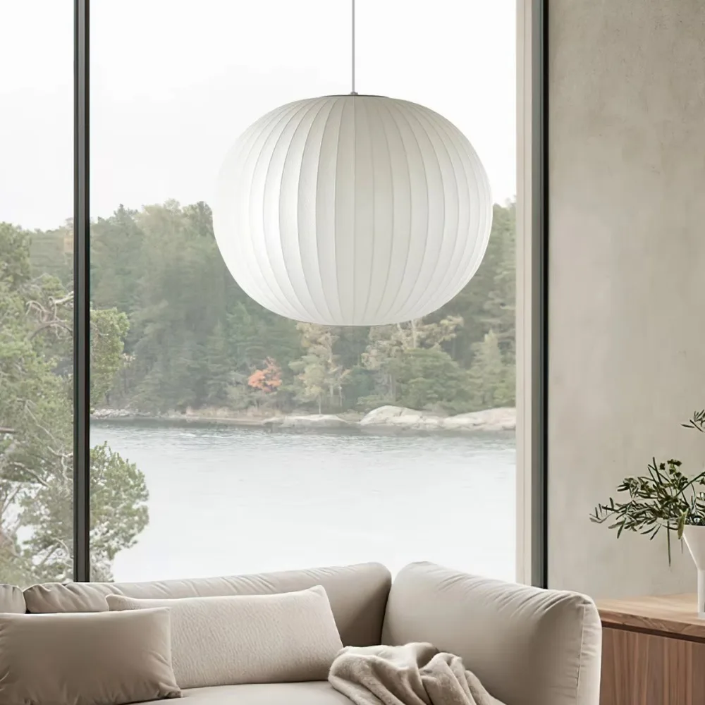 Joyinled Moderne nordische Seiden-Pendelleuchte, minimalistische Kugel-Kronleuchterlampe für Schlafzimmer, Küche, Insel, Restaurant, 40/50/60 cm, E27