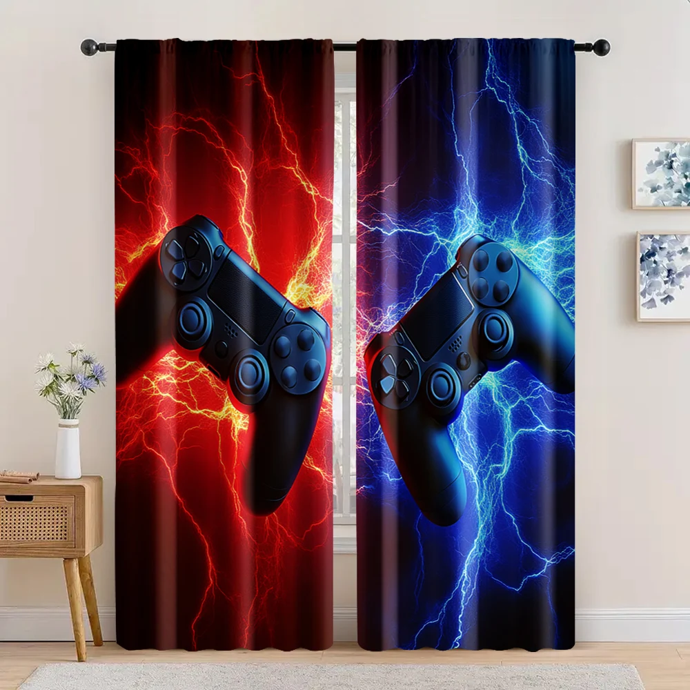 2Pcs Gamer Room Decor Smog Wolf Gamepad Curtain Video Games Young Man For Bedroom Living Room Dining Room Bathroom Curtains