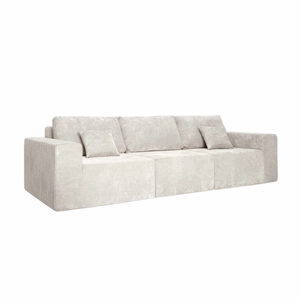 Canapé modulable 3 places en tissu avec coussins écru L 275 cm