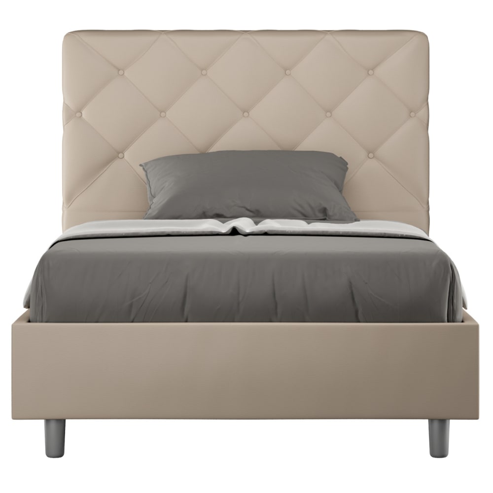 Lit avec sommier rembourrée 120x190 similicuir taupe