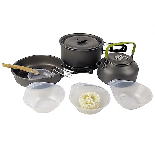 Camping-Kochgeschirr-Set, Aluminium-Kochgeschirr-Set, Wasserkocher, Grilltopf, Reise- und Picknickausrüstung, Outdoor-Kochzubehör Image