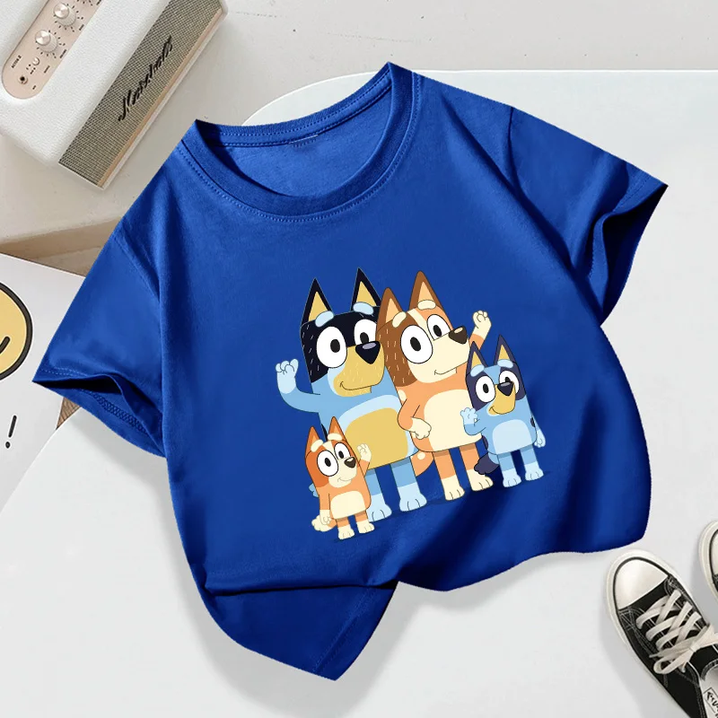 Blueyi Series Boys Girls T-shirt Cartoon Bingo Kids Clothes Summer Short Sleeve Cute Dog Print Base Top Trend Birthday Gift