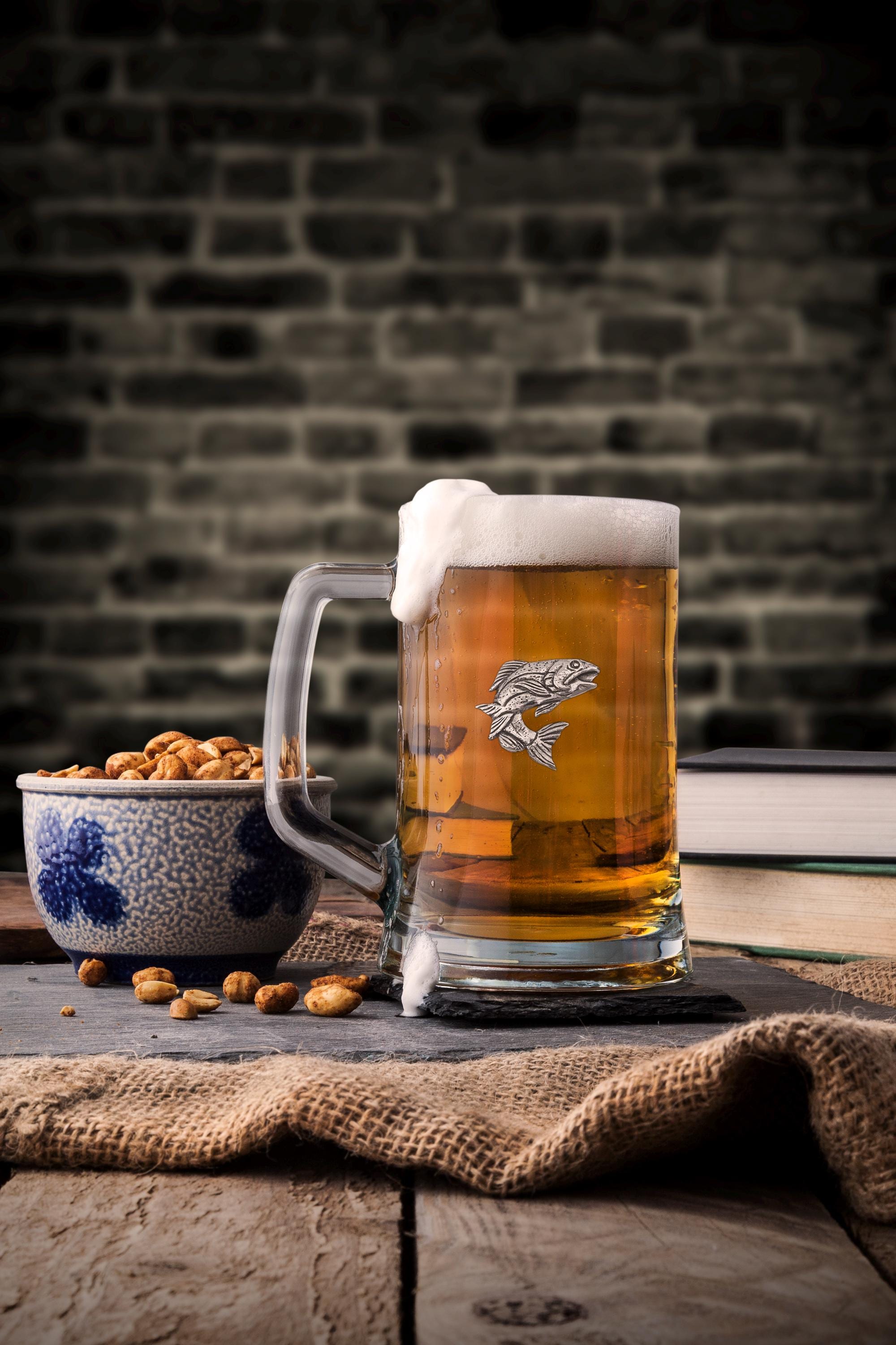 Boccale di birra al salmone / Boccale di birra personalizzato / Boccale di birra personalizzato / Boccale in peltro da pescatore / Regalo di pesca nel