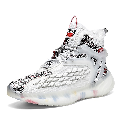 Herren Sneaker Weihnachtsschuhe Fleecegefüttert Laufen Spaziergang Lässig Strick Bequem Rutschfest Atmungsaktiv Stiefeletten Schnürung Schwarz Weiß Rot Sommer Frühling Herbst Image