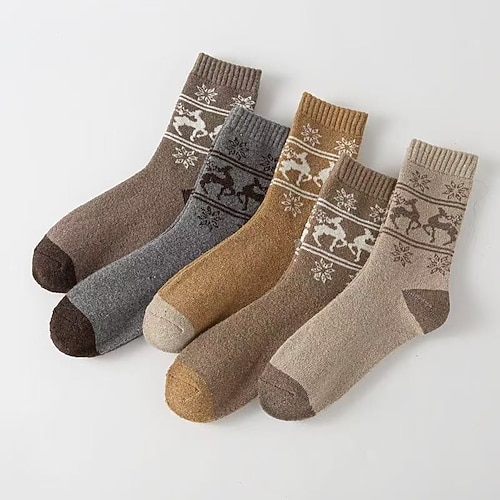 Herren 5 Paare Mehrfachpackungen Socken Laufsocken Freizeitsocken Weihnachtssocken Kaki Farbe Jeder Schneeflocke Weihnachten Urlaub Sport Outdoor Basic Mittel Frühling Herbst Mode Lässig Image