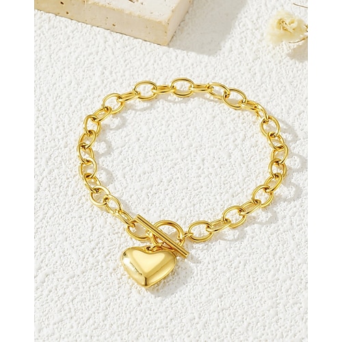 Per donna Bracciale a catena Cuori Palla Semplice Acciaio al titanio Gioielli braccialetto Oro Per Quotidiano Ferie